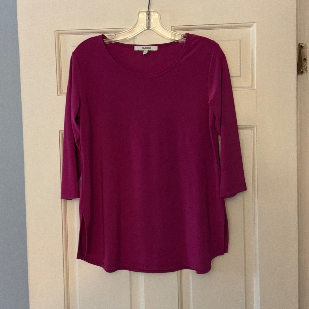 Sympli Pink Matte Jersey 3/4 Sleeve Top Tunic 6 Lagenlook Minimalist Artsy